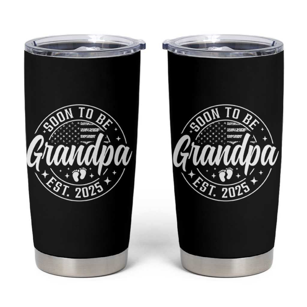 Funny Promoted To Grandpa 2025 Tumbler Cup Newborn Vintage American Flag Baby Footprint