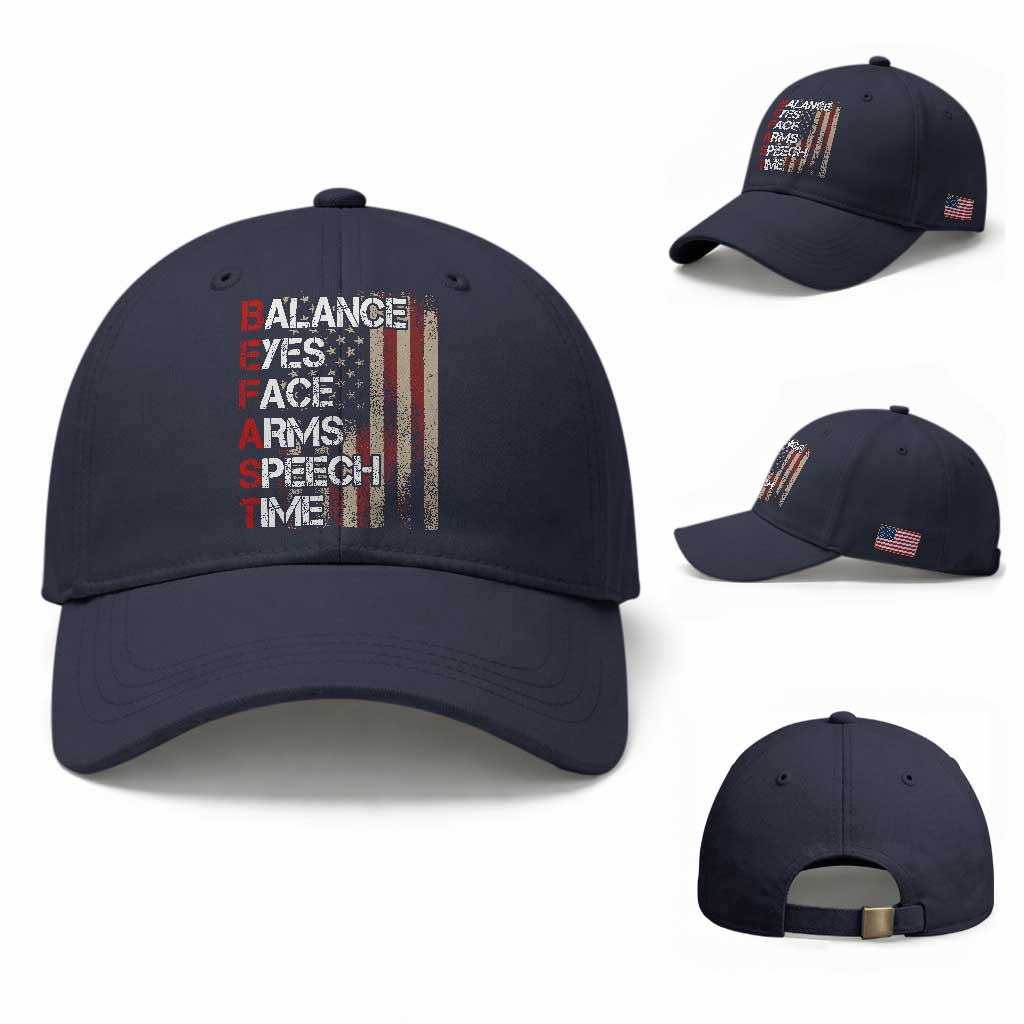 Stroke Awareness Baseball Cap BEFAST Stroke Symptoms Vintage American Flag