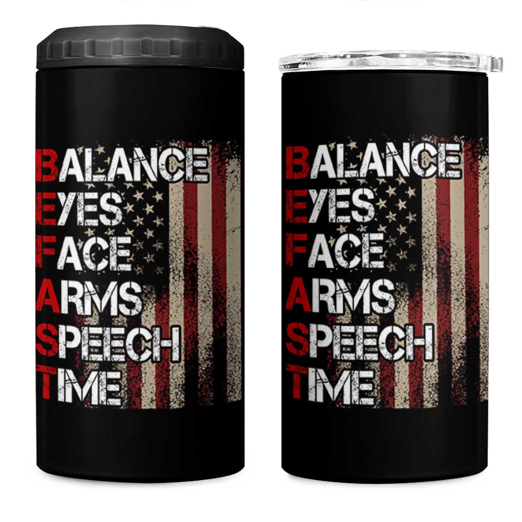 Stroke Awareness 4 in 1 Can Cooler Tumbler BEFAST Stroke Symptoms Vintage American Flag
