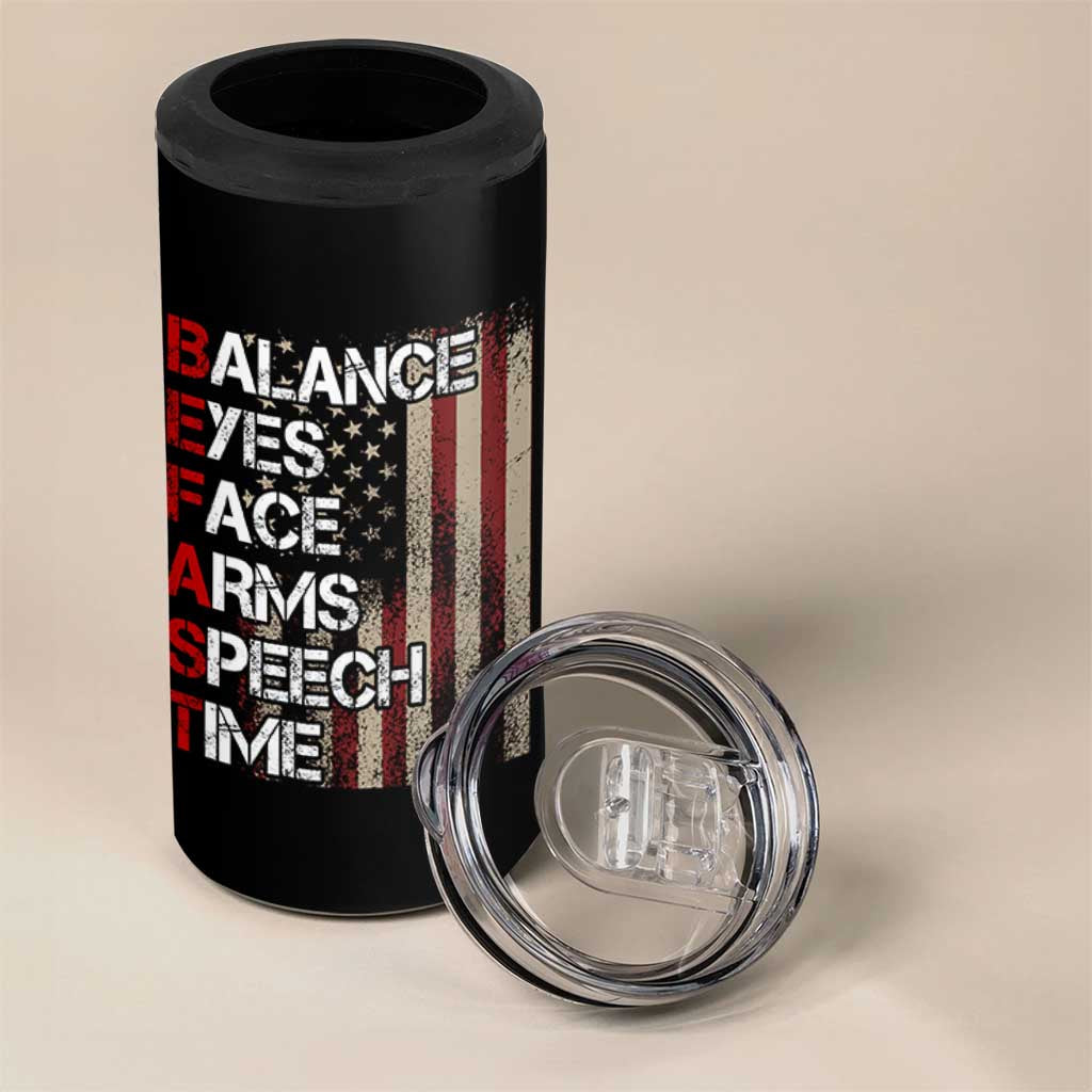 Stroke Awareness 4 in 1 Can Cooler Tumbler BEFAST Stroke Symptoms Vintage American Flag