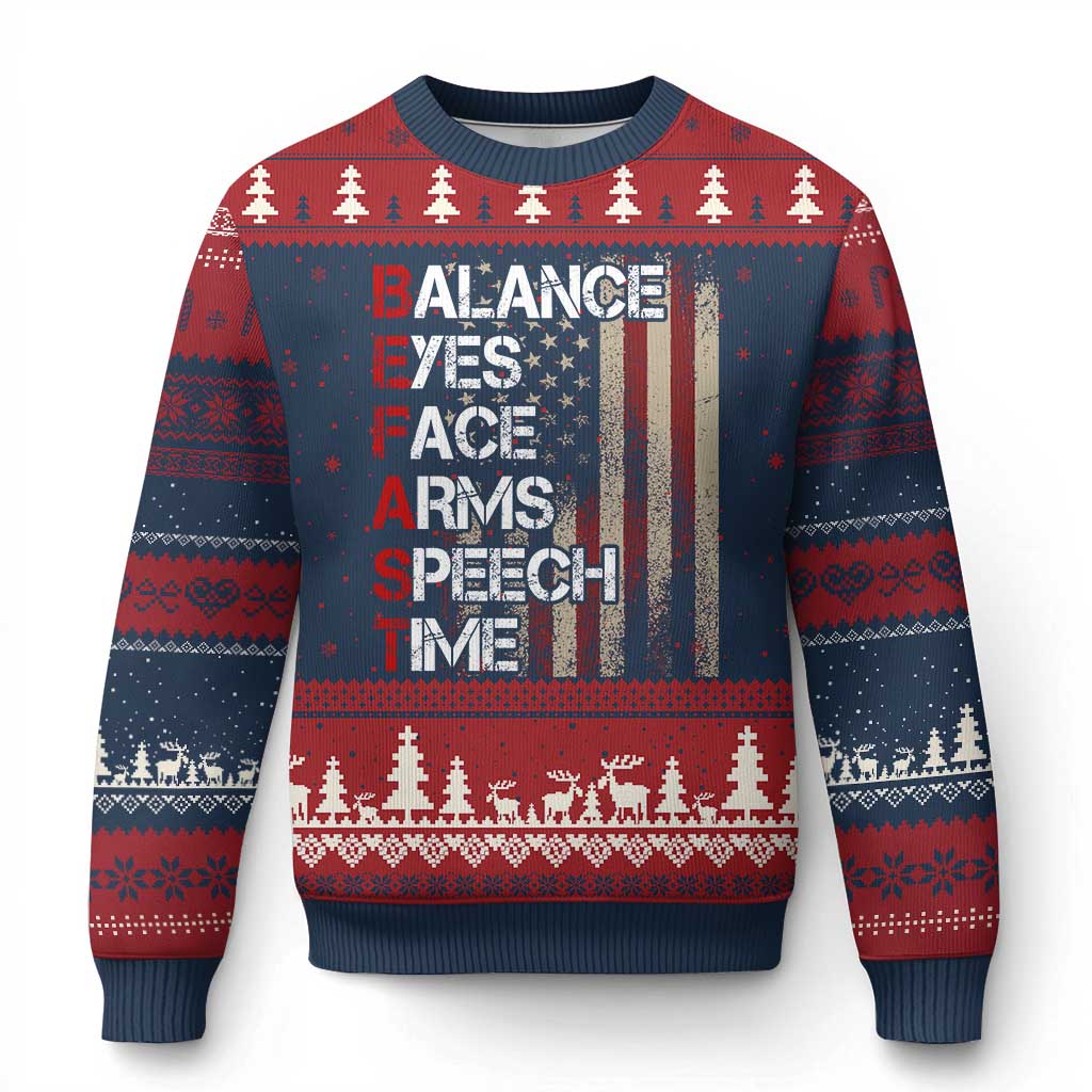 Stroke Awareness Ugly Christmas Sweater BEFAST Stroke Symptoms Vintage American Flag