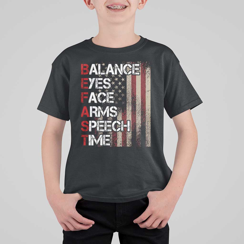 Stroke Awareness T Shirt For Kid BEFAST Stroke Symptoms Vintage American Flag