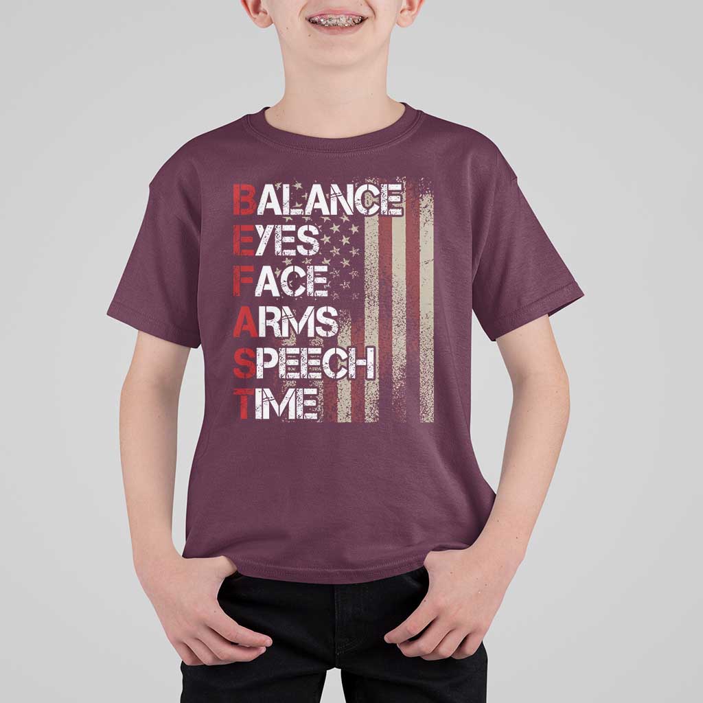 Stroke Awareness T Shirt For Kid BEFAST Stroke Symptoms Vintage American Flag