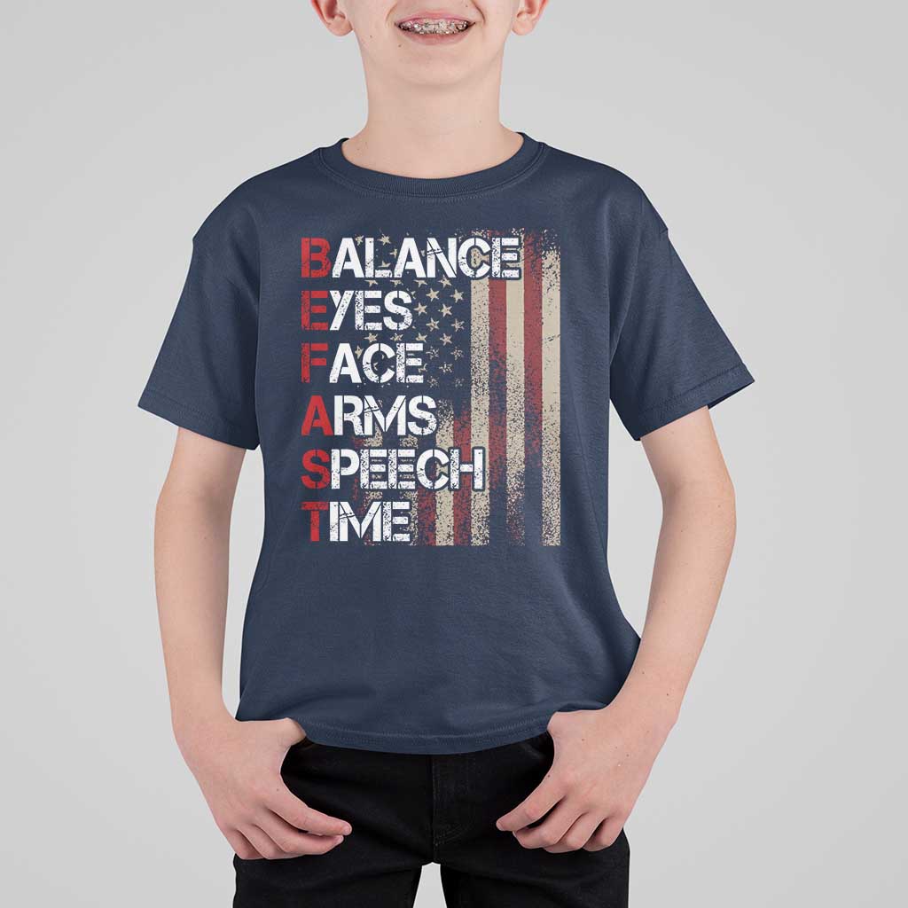 Stroke Awareness T Shirt For Kid BEFAST Stroke Symptoms Vintage American Flag