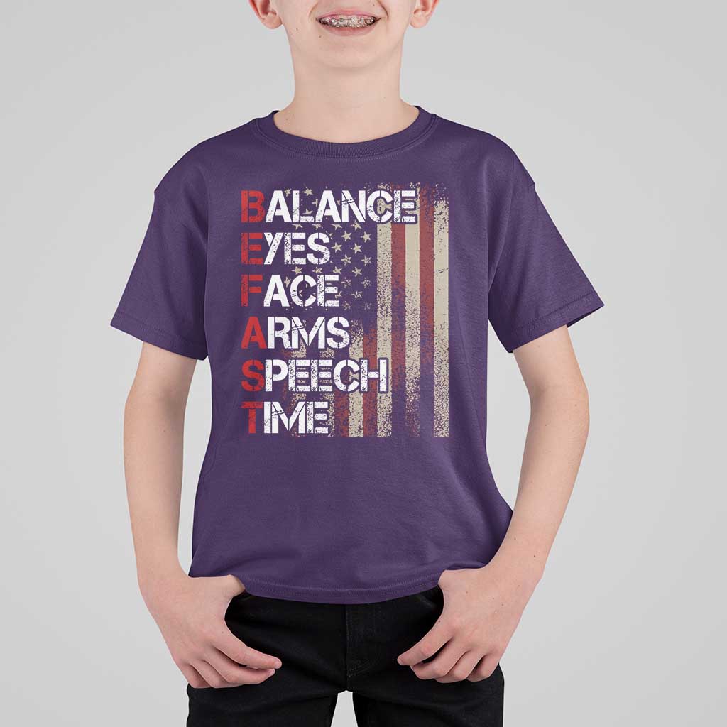 Stroke Awareness T Shirt For Kid BEFAST Stroke Symptoms Vintage American Flag