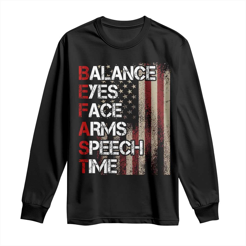 Stroke Awareness Long Sleeve Shirt BEFAST Stroke Symptoms Vintage American Flag
