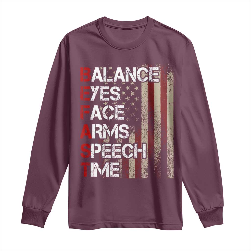 Stroke Awareness Long Sleeve Shirt BEFAST Stroke Symptoms Vintage American Flag