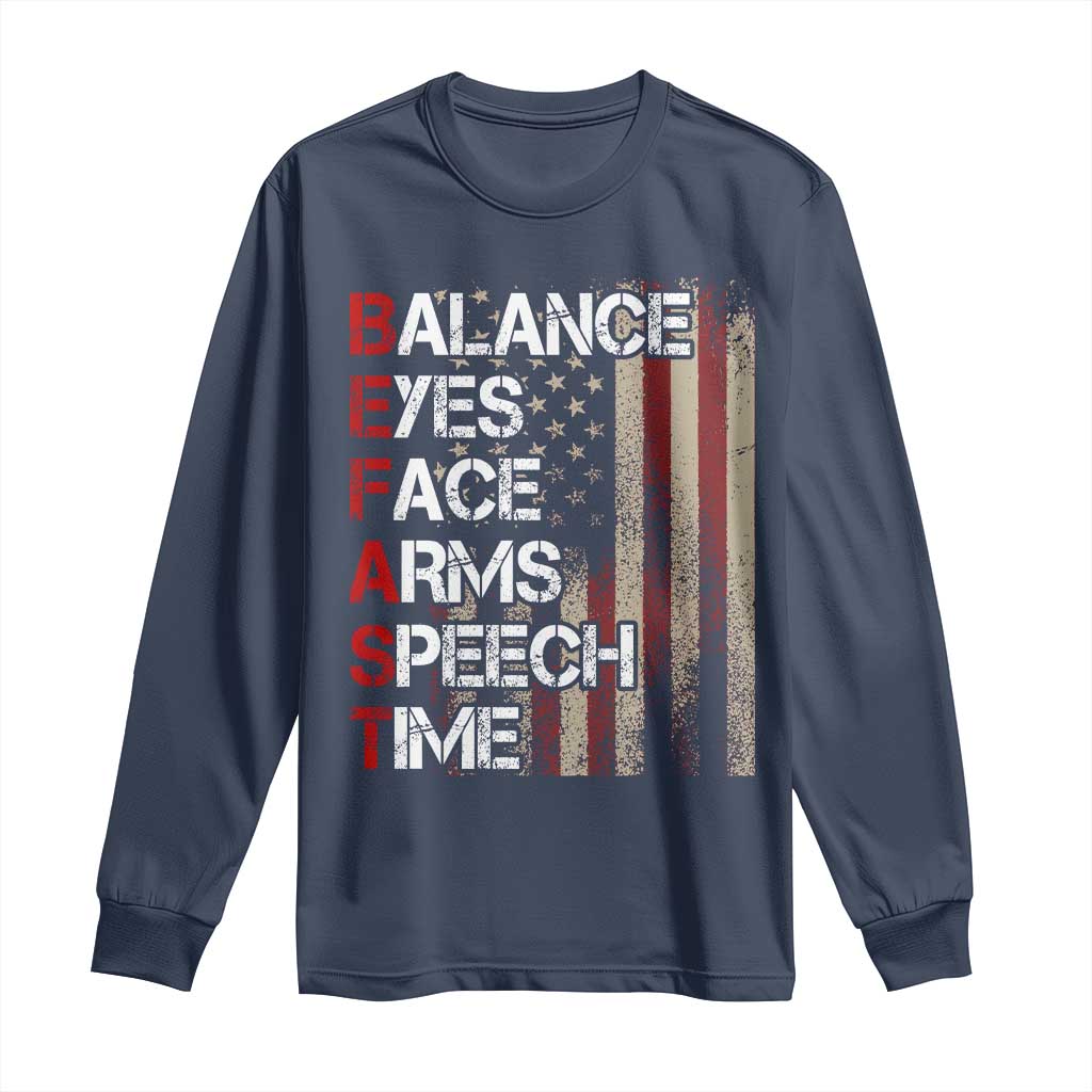 Stroke Awareness Long Sleeve Shirt BEFAST Stroke Symptoms Vintage American Flag