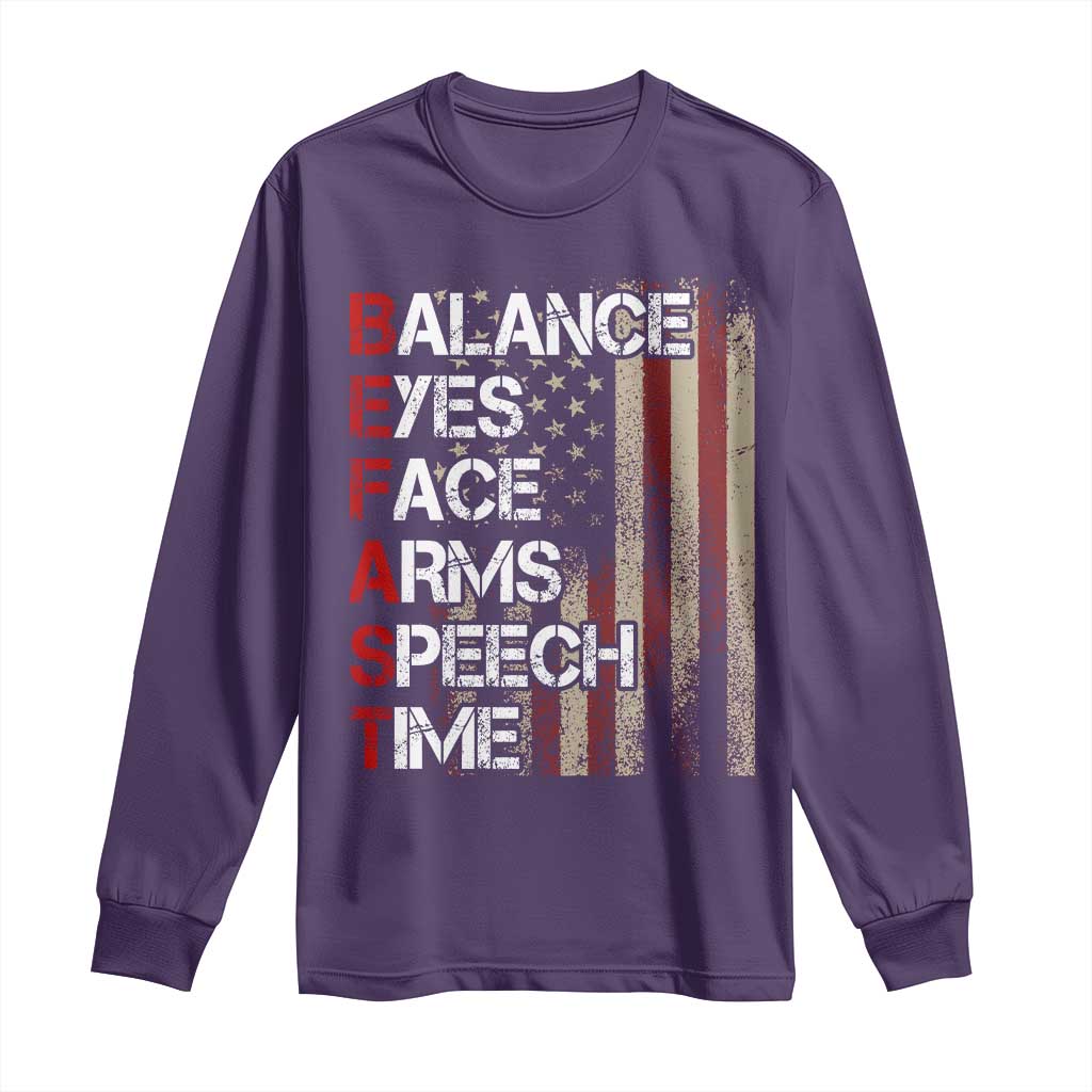 Stroke Awareness Long Sleeve Shirt BEFAST Stroke Symptoms Vintage American Flag