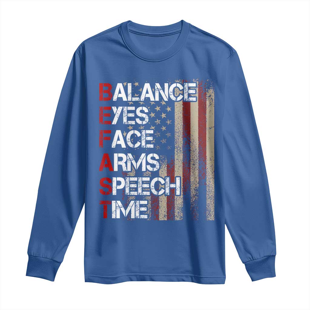 Stroke Awareness Long Sleeve Shirt BEFAST Stroke Symptoms Vintage American Flag