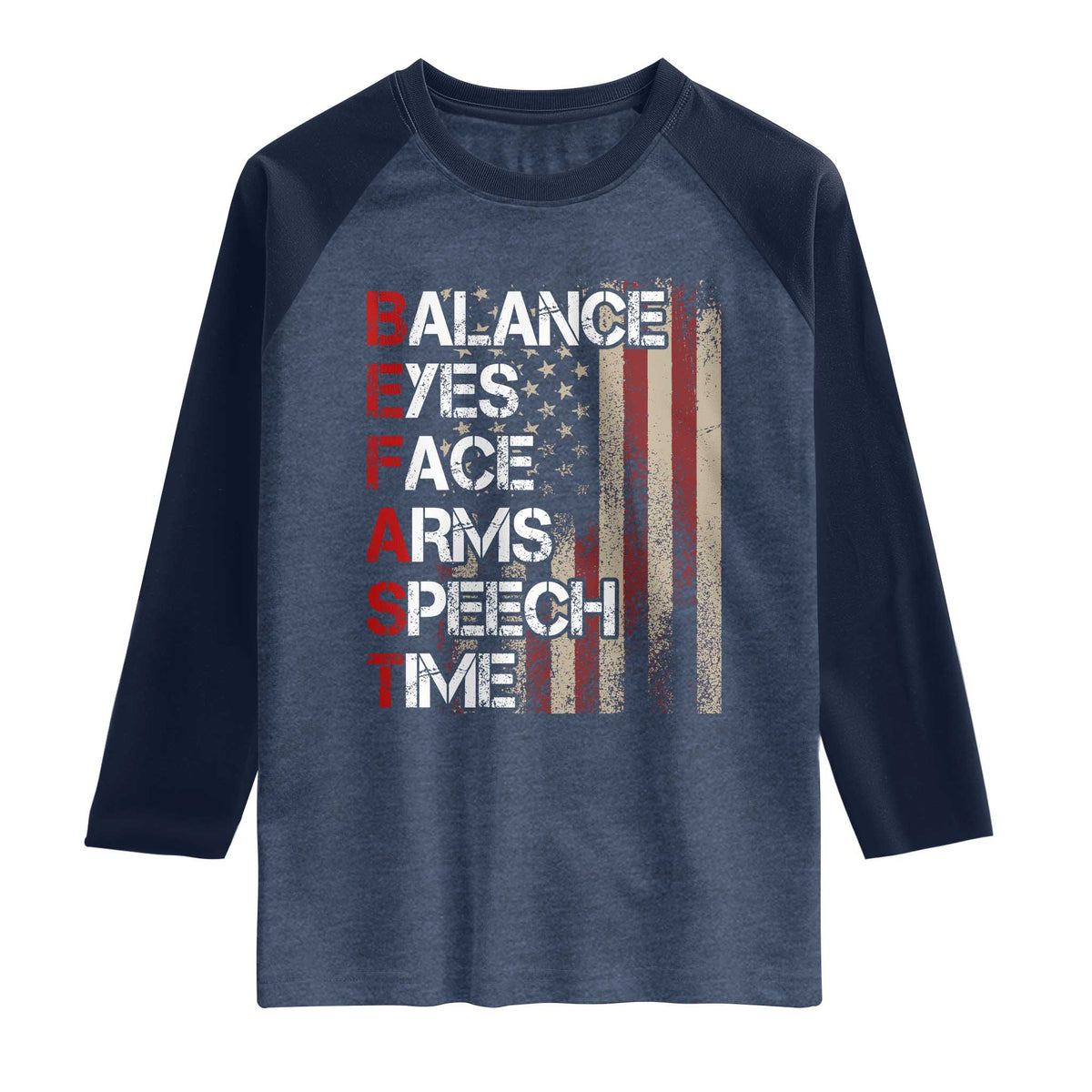 Stroke Awareness Raglan Shirt BEFAST Stroke Symptoms Vintage American Flag