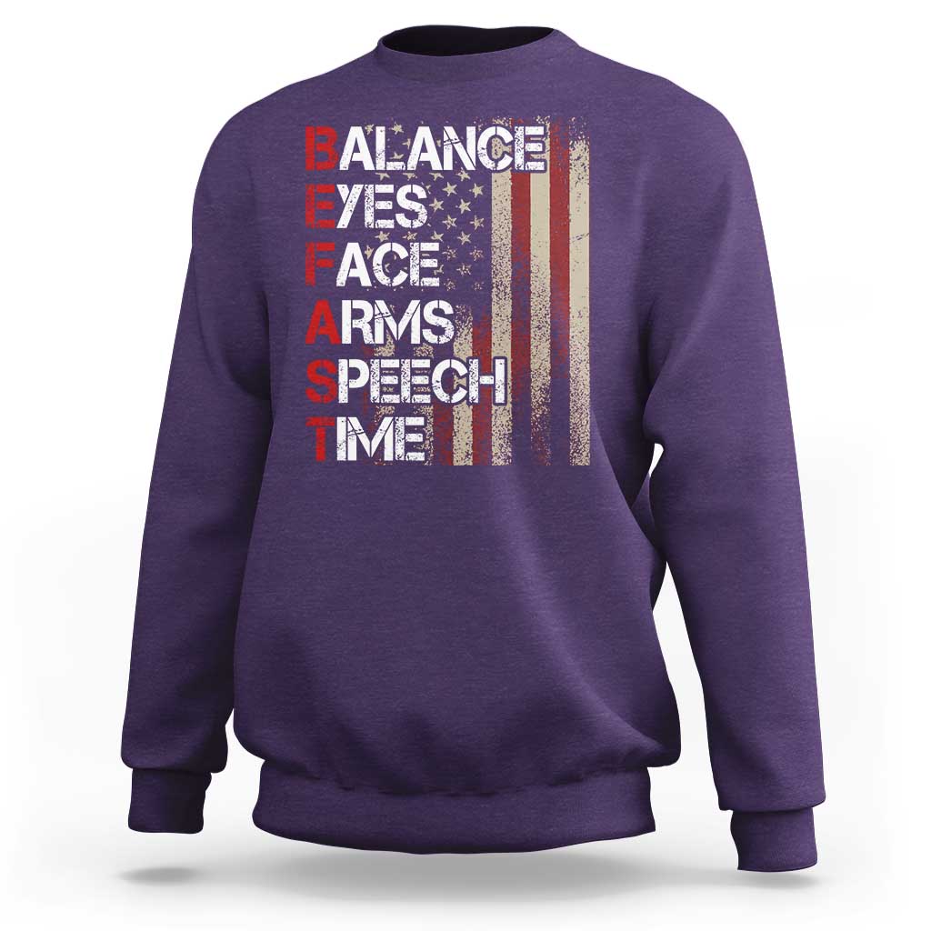 Stroke Awareness Sweatshirt BEFAST Stroke Symptoms Vintage American Flag