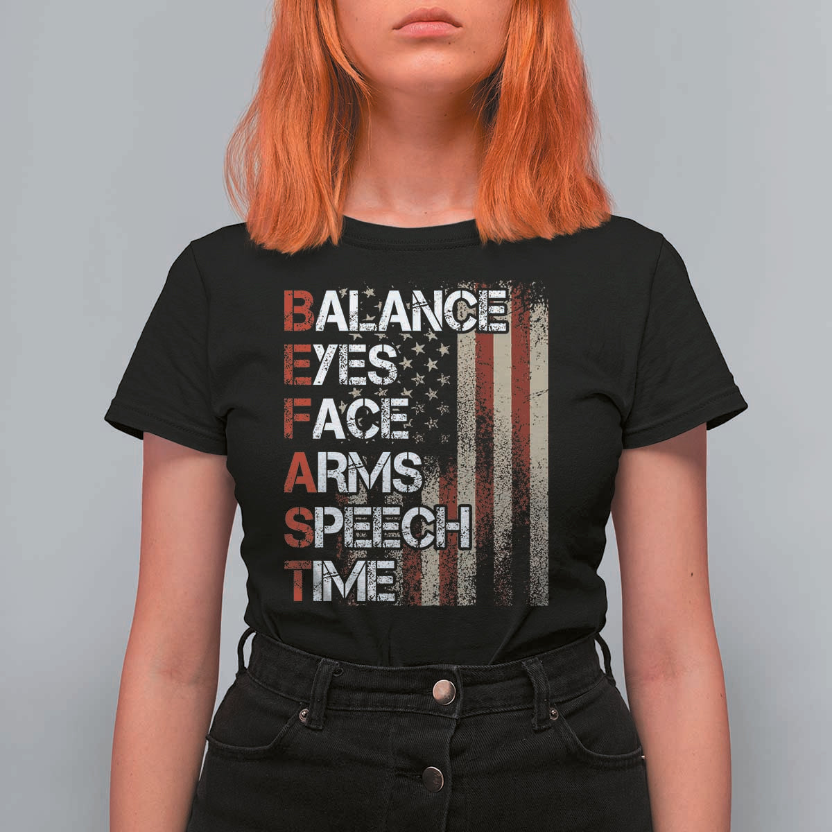 Stroke Awareness T Shirt For Women BEFAST Stroke Symptoms Vintage American Flag