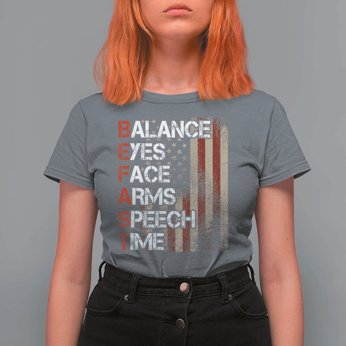 Stroke Awareness T Shirt For Women BEFAST Stroke Symptoms Vintage American Flag