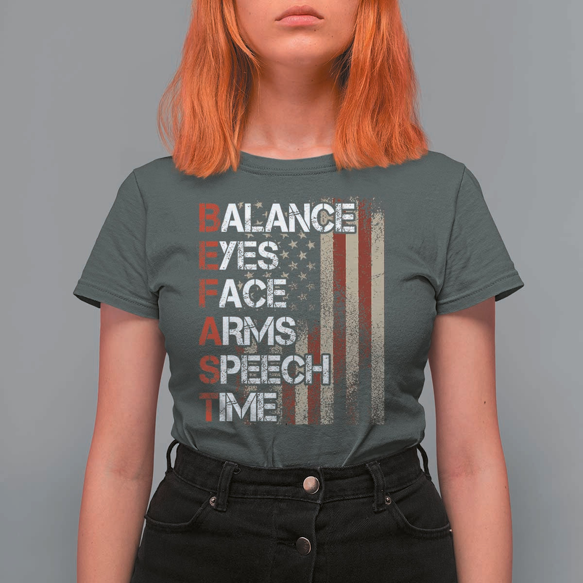 Stroke Awareness T Shirt For Women BEFAST Stroke Symptoms Vintage American Flag