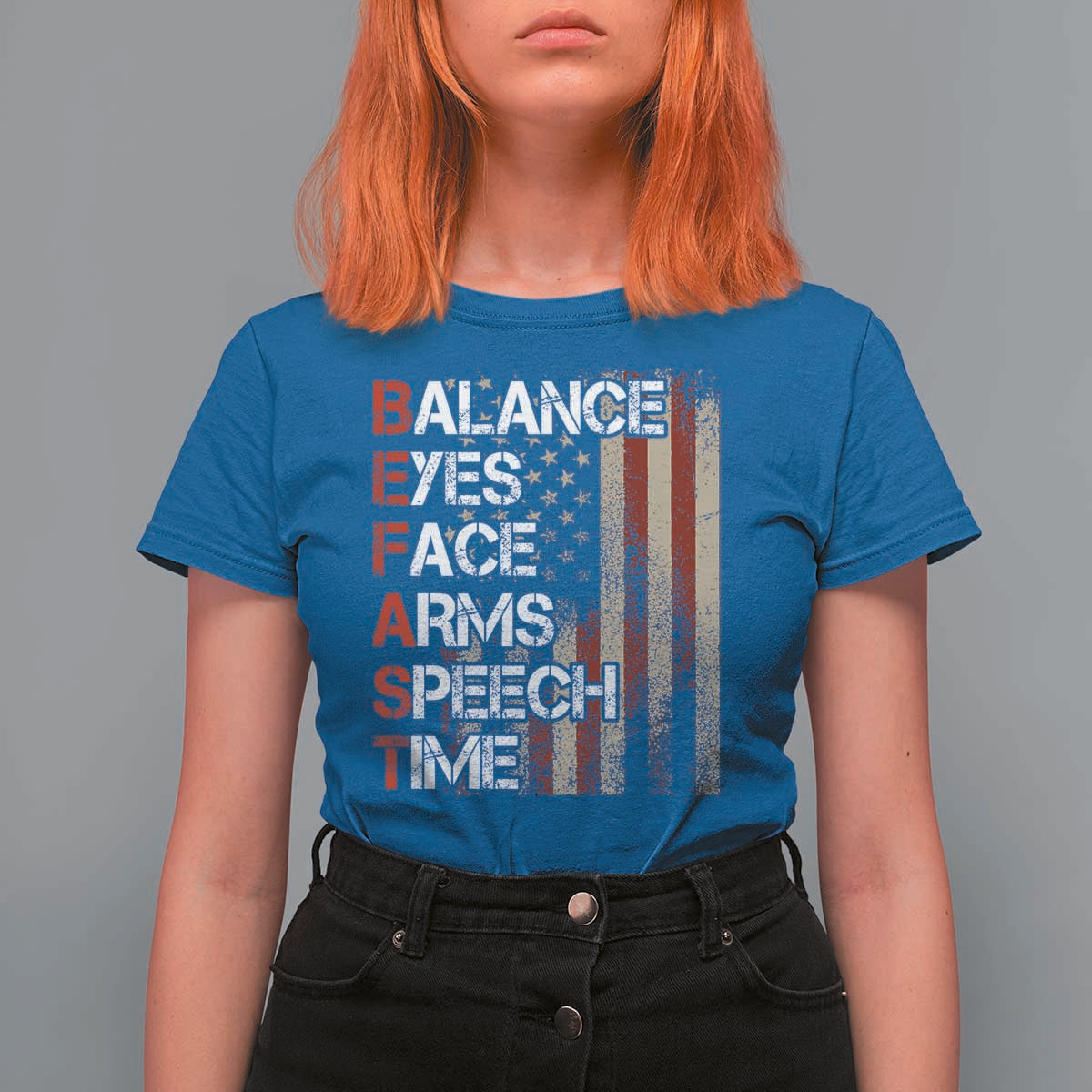Stroke Awareness T Shirt For Women BEFAST Stroke Symptoms Vintage American Flag