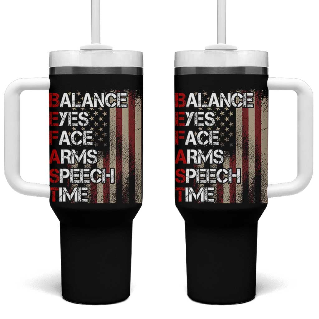Stroke Awareness Tumbler With Handle BEFAST Stroke Symptoms Vintage American Flag
