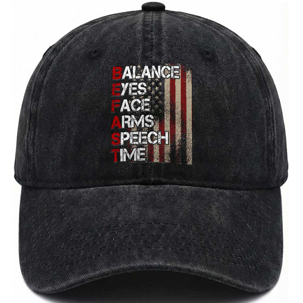 Stroke Awareness Washed Cotton Baseball Cap BEFAST Stroke Symptoms Vintage American Flag
