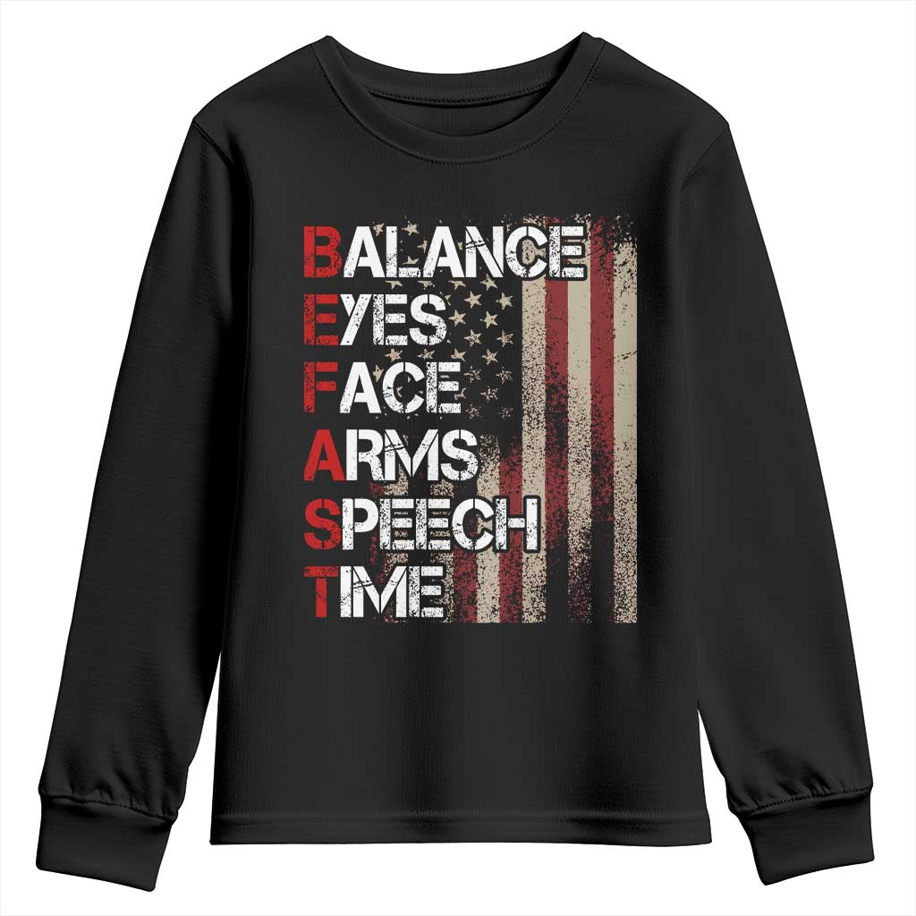 Stroke Awareness Youth Sweatshirt BEFAST Stroke Symptoms Vintage American Flag