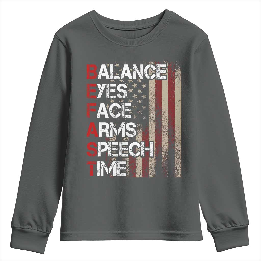 Stroke Awareness Youth Sweatshirt BEFAST Stroke Symptoms Vintage American Flag