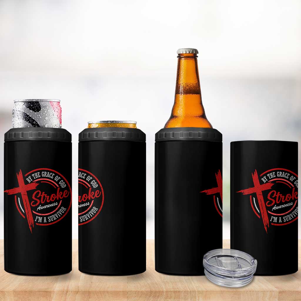 By The Grace Of God I'm A Survivor Stroke Awareness 4 in 1 Can Cooler Tumbler