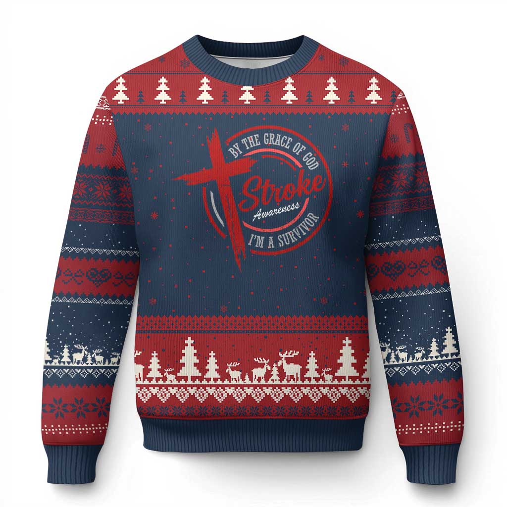 By The Grace Of God I'm A Survivor Stroke Awareness Ugly Christmas Sweater