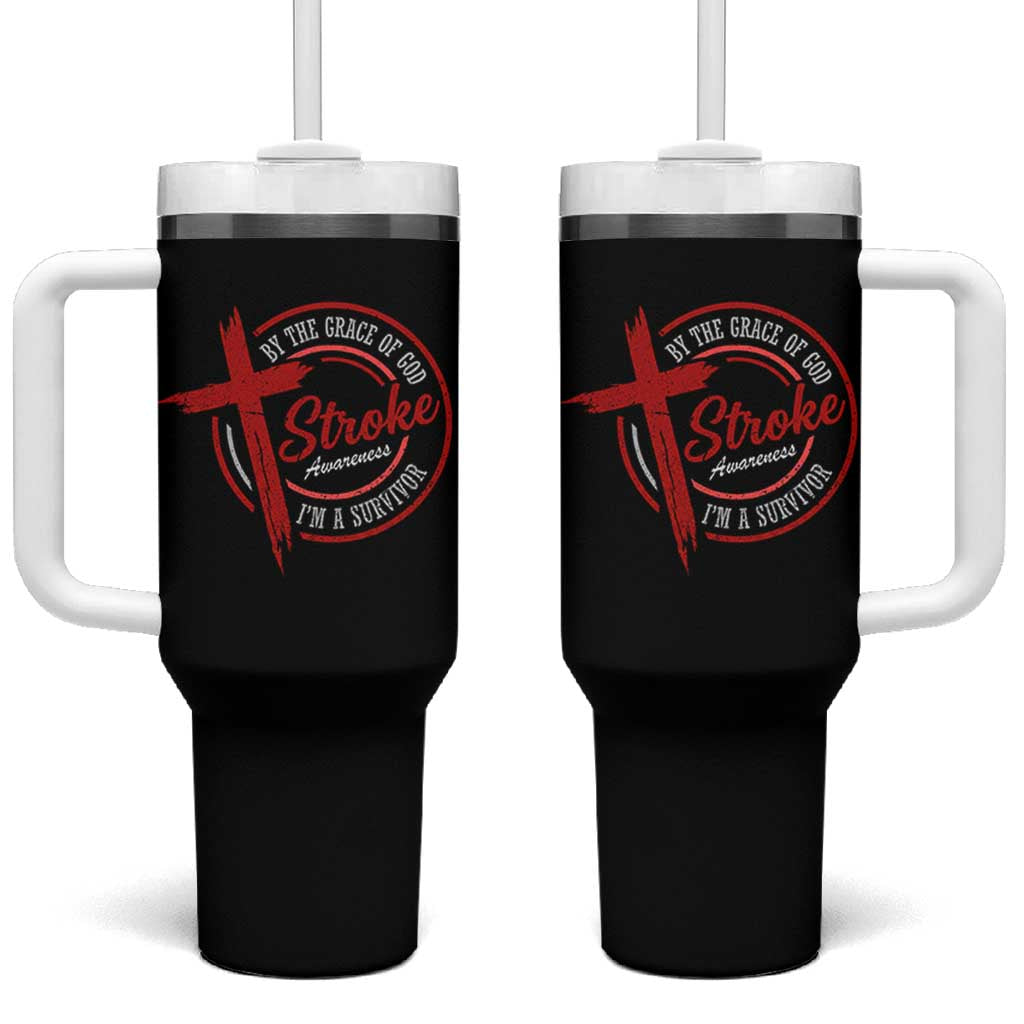 By The Grace Of God I'm A Survivor Stroke Awareness Tumbler With Handle