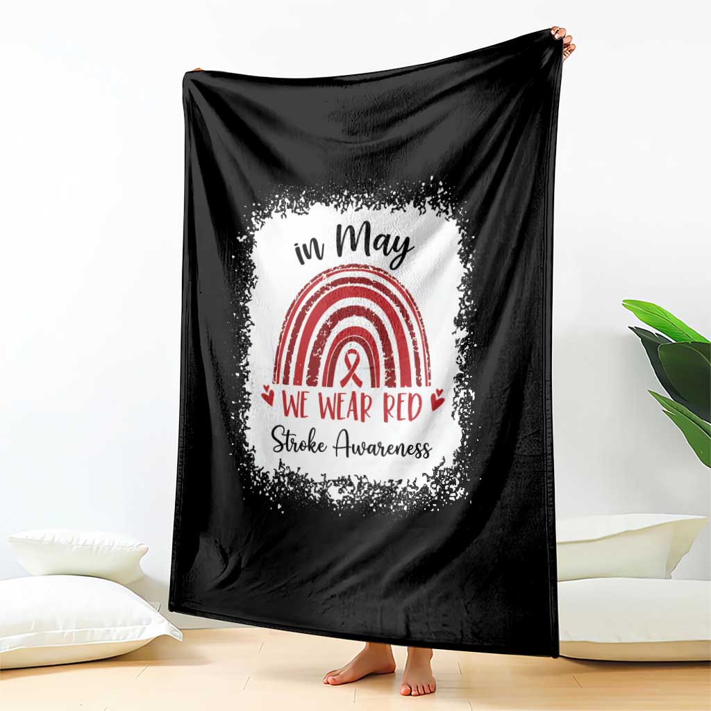 In May We Wear Red Stroke Awareness Throw Blanket Bleach Effect