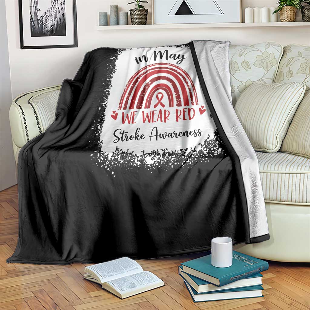 In May We Wear Red Stroke Awareness Throw Blanket Bleach Effect