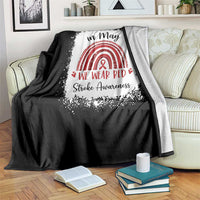 In May We Wear Red Stroke Awareness Throw Blanket Bleach Effect