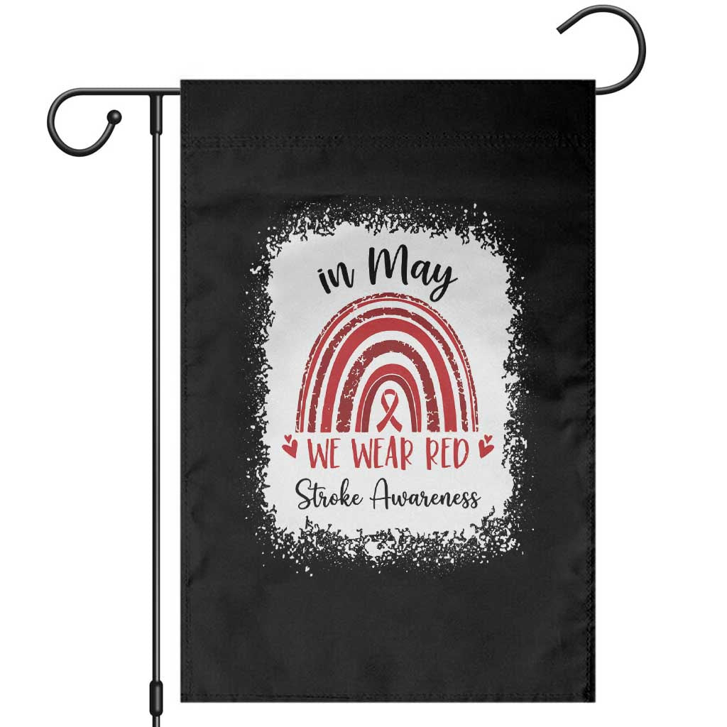 In May We Wear Red Stroke Awareness Garden Flag Bleach Effect