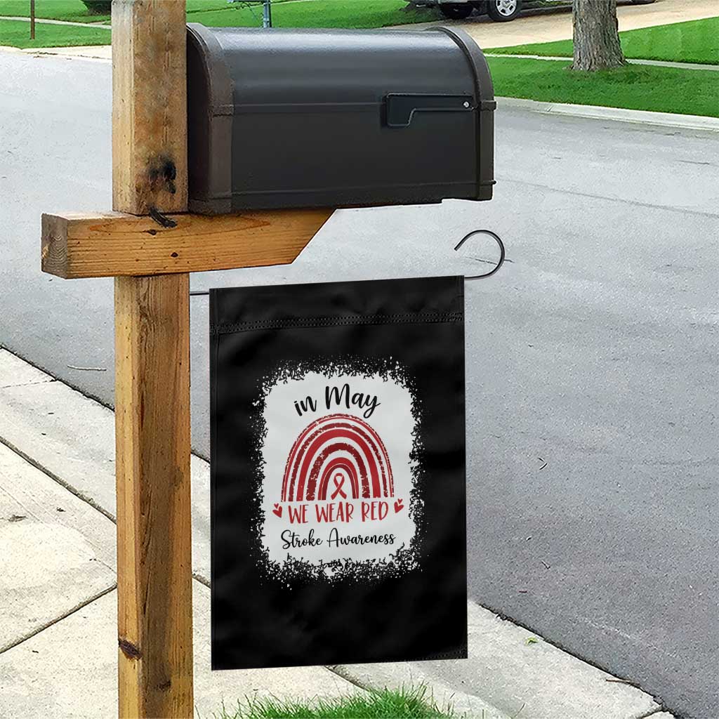 In May We Wear Red Stroke Awareness Garden Flag Bleach Effect