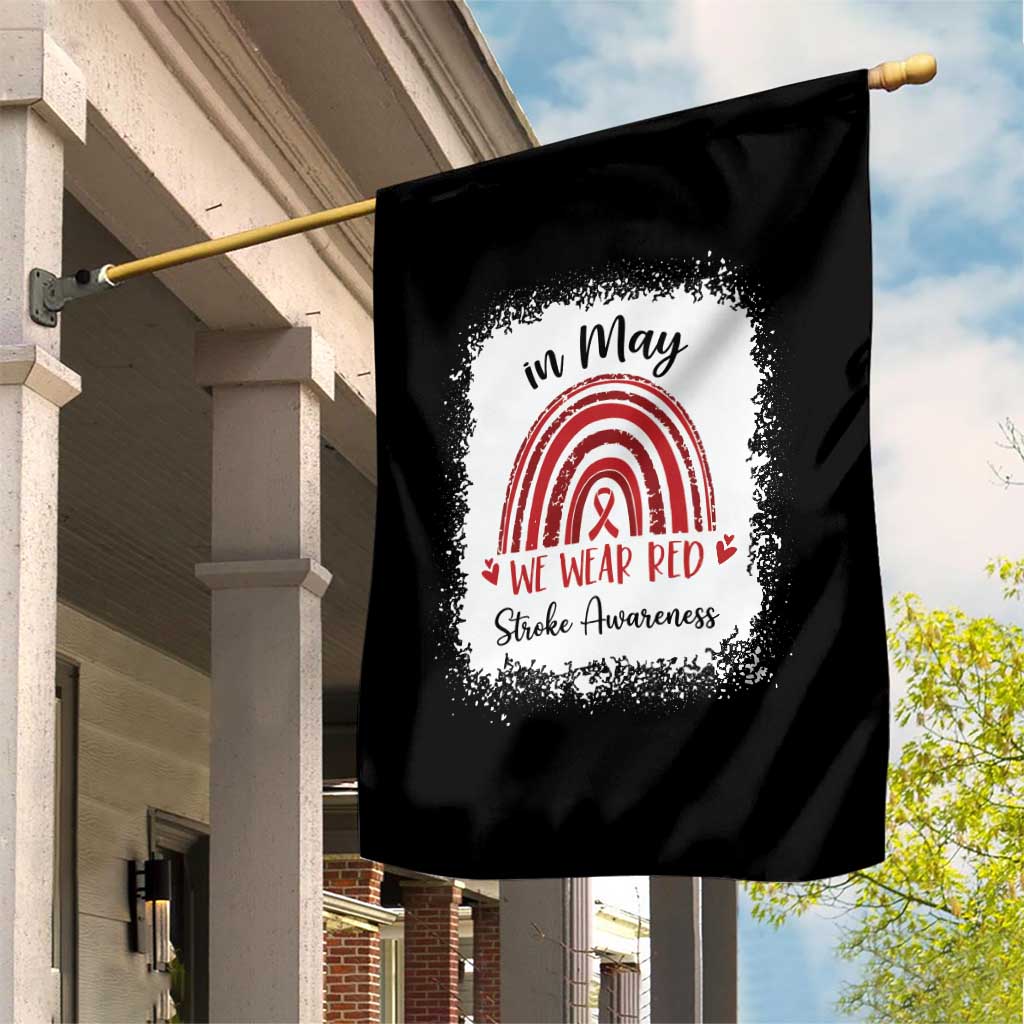 In May We Wear Red Stroke Awareness Garden Flag Bleach Effect