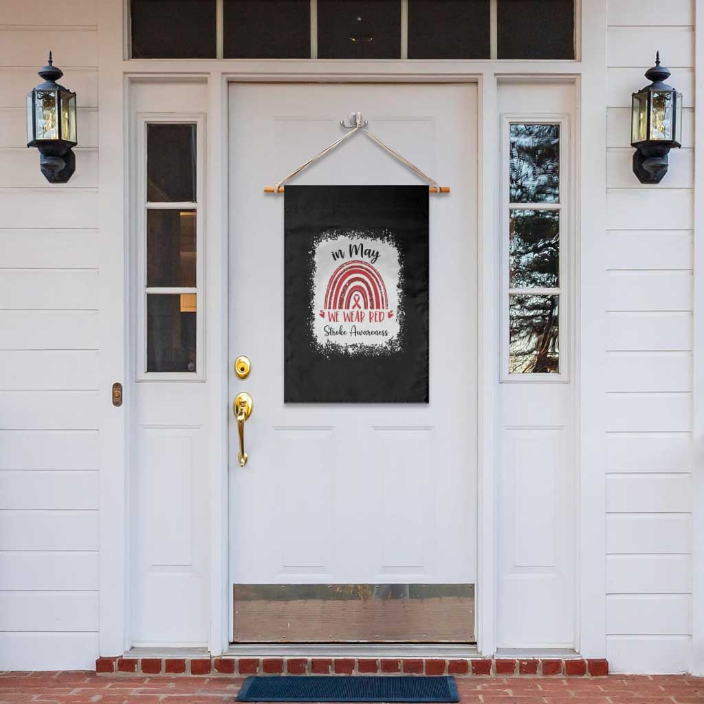 In May We Wear Red Stroke Awareness Garden Flag Bleach Effect