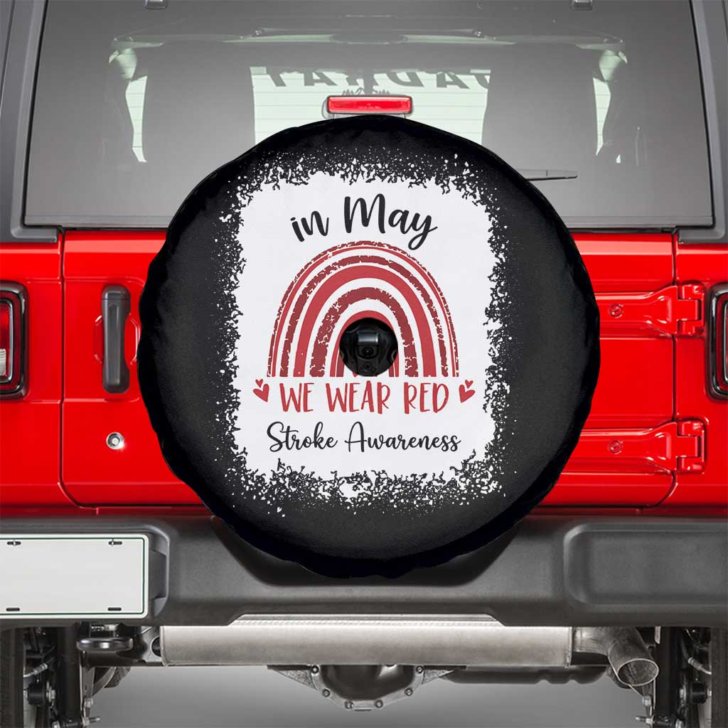 In May We Wear Red Stroke Awareness Spare Tire Cover Bleach Effect