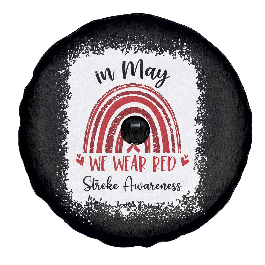 In May We Wear Red Stroke Awareness Spare Tire Cover Bleach Effect