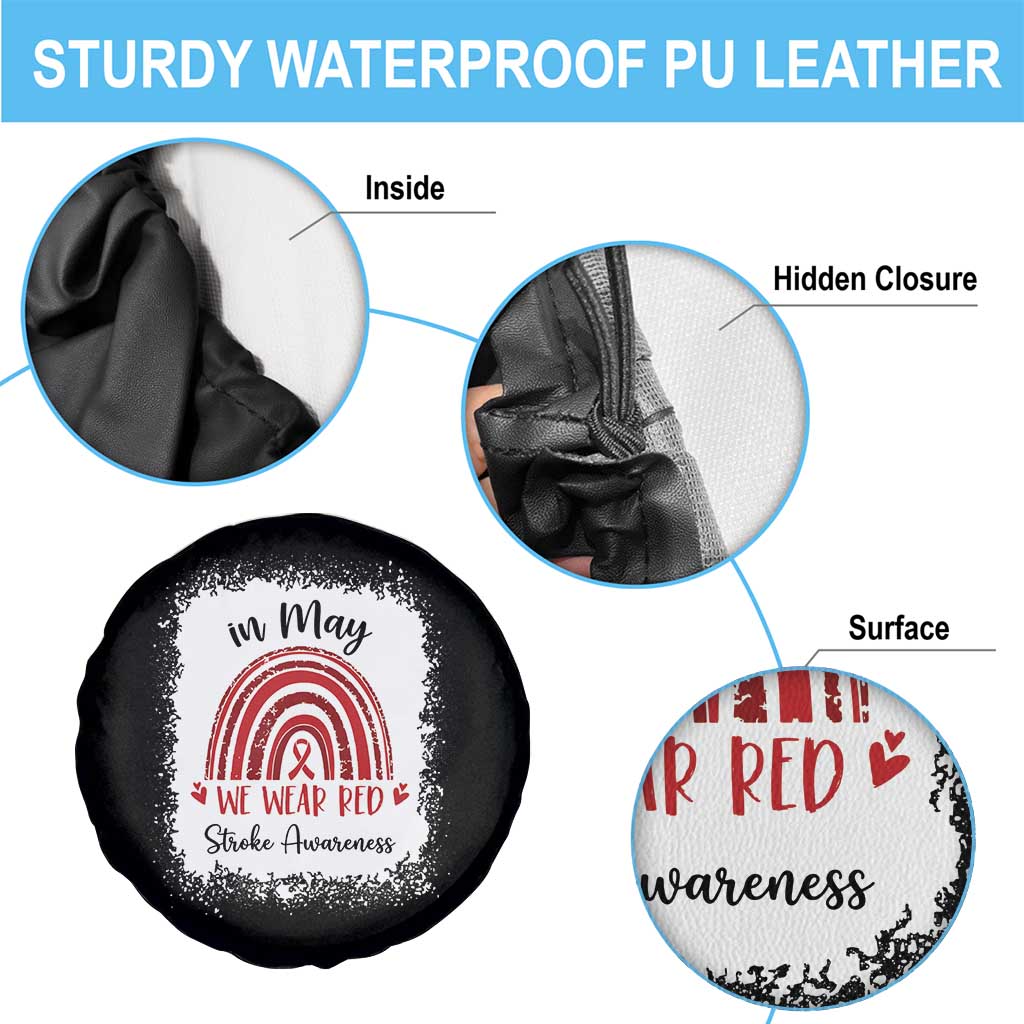 In May We Wear Red Stroke Awareness Spare Tire Cover Bleach Effect