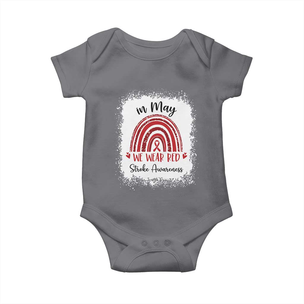 In May We Wear Red Stroke Awareness Baby Onesie Bleach Effect