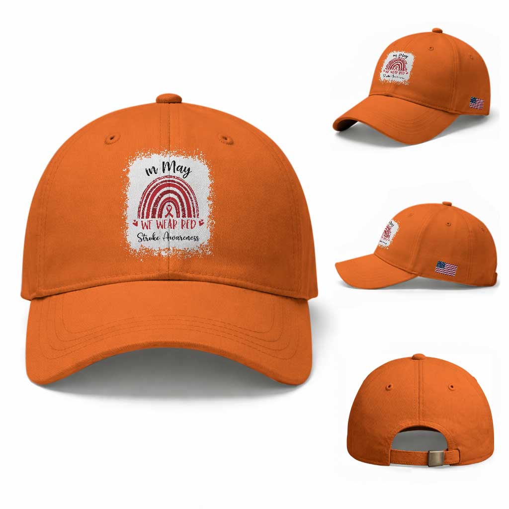 In May We Wear Red Stroke Awareness Baseball Cap Bleach Effect