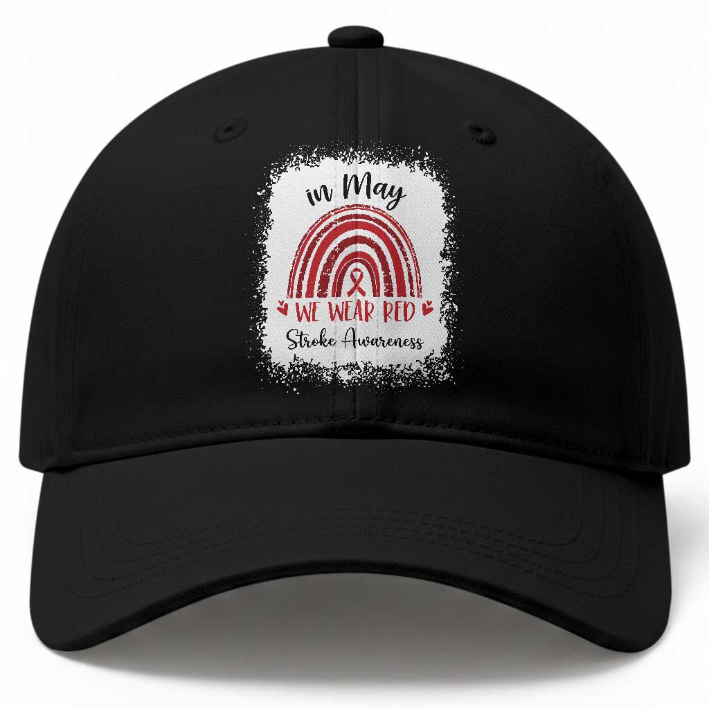 In May We Wear Red Stroke Awareness Baseball Cap Bleach Effect