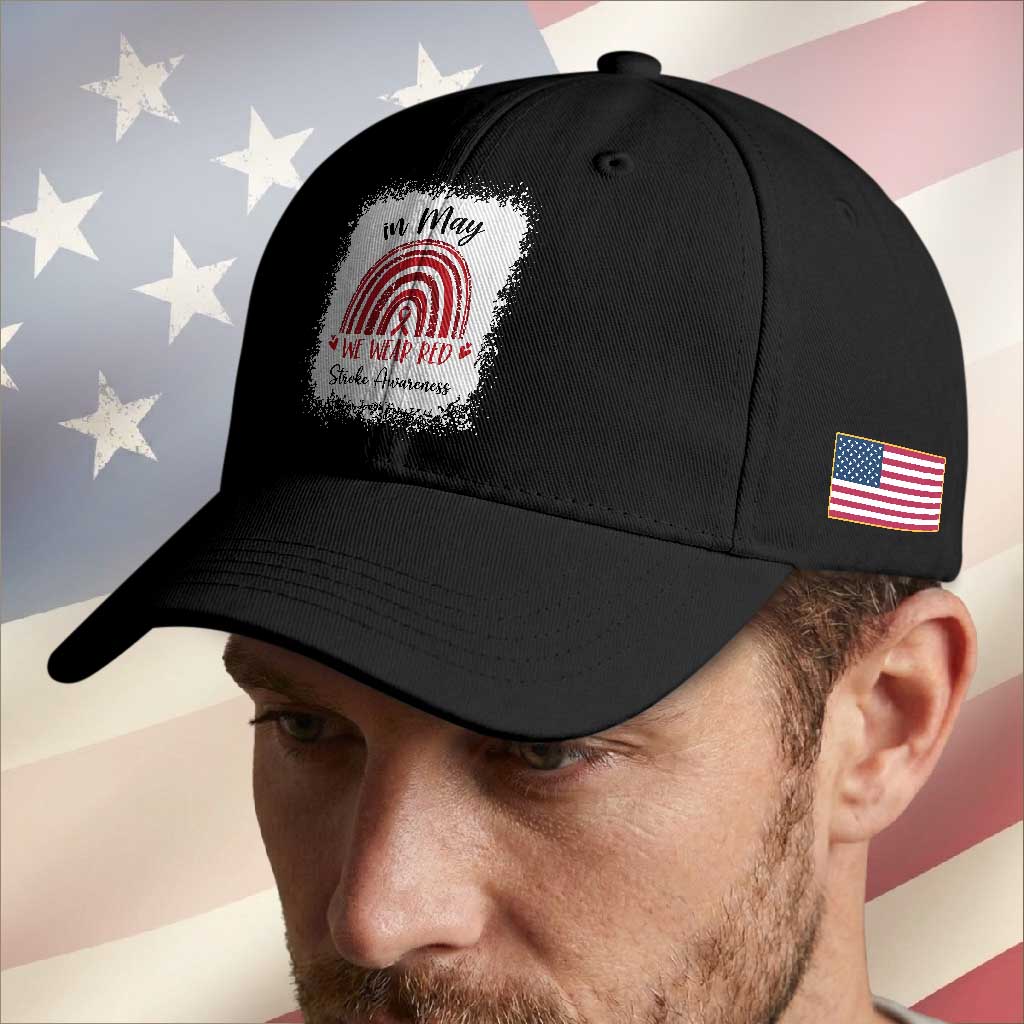 In May We Wear Red Stroke Awareness Baseball Cap Bleach Effect