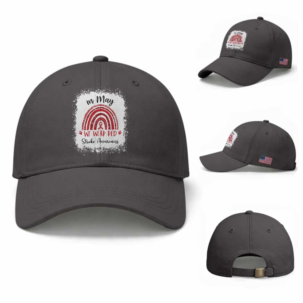 In May We Wear Red Stroke Awareness Baseball Cap Bleach Effect