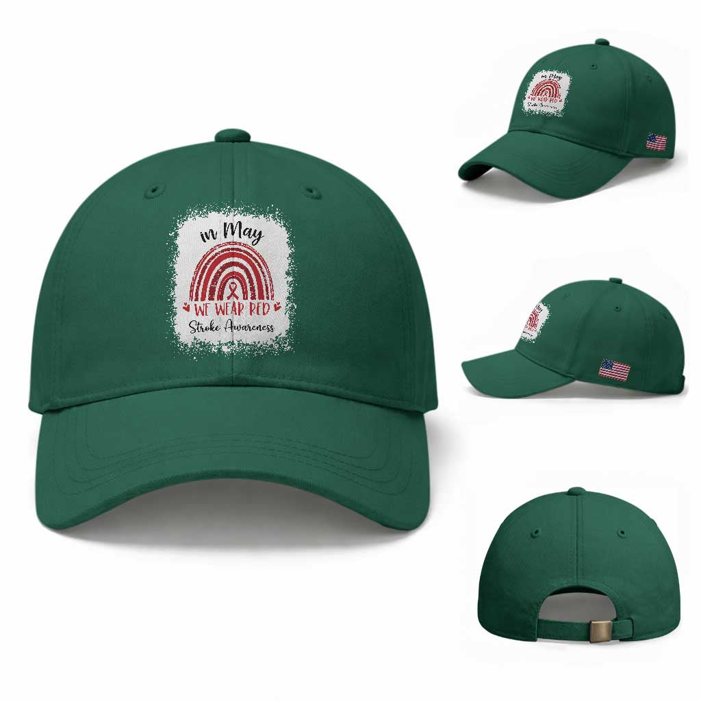In May We Wear Red Stroke Awareness Baseball Cap Bleach Effect