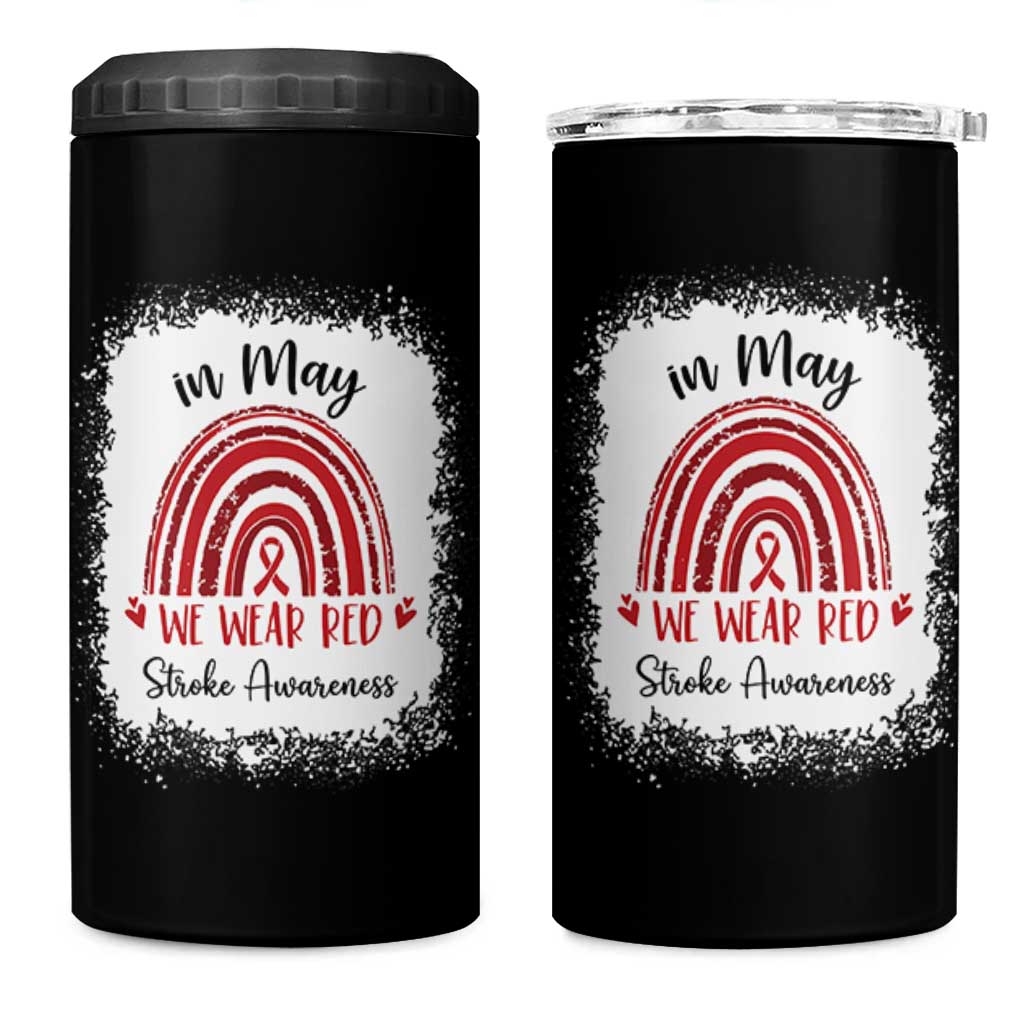 In May We Wear Red Stroke Awareness 4 in 1 Can Cooler Tumbler Bleach Effect