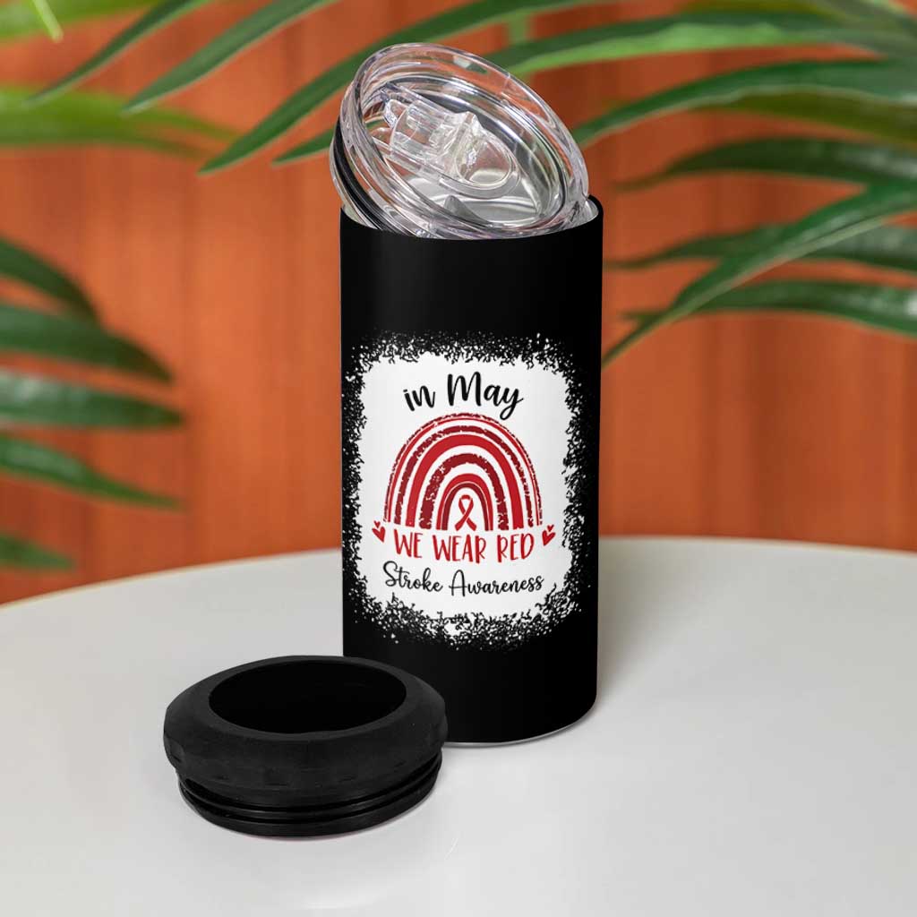 In May We Wear Red Stroke Awareness 4 in 1 Can Cooler Tumbler Bleach Effect