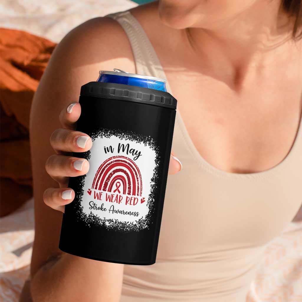 In May We Wear Red Stroke Awareness 4 in 1 Can Cooler Tumbler Bleach Effect
