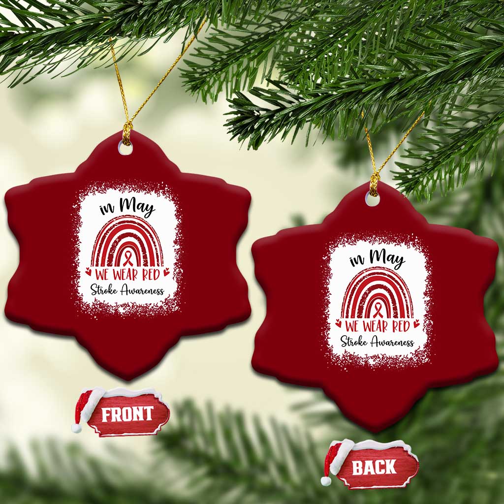 In May We Wear Red Stroke Awareness Ceramic Ornament Bleach Effect
