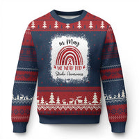 In May We Wear Red Stroke Awareness Ugly Christmas Sweater Bleach Effect