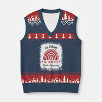 In May We Wear Red Stroke Awareness V-Neck Knit Sweater Vest Bleach Effect