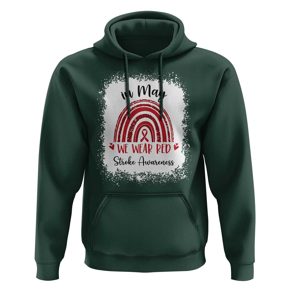 In May We Wear Red Stroke Awareness Hoodie Bleach Effect